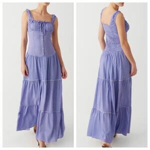 Frankies Bikinis size XL Maxi Dress Blue Gingham Christabelle Ruffle Hem